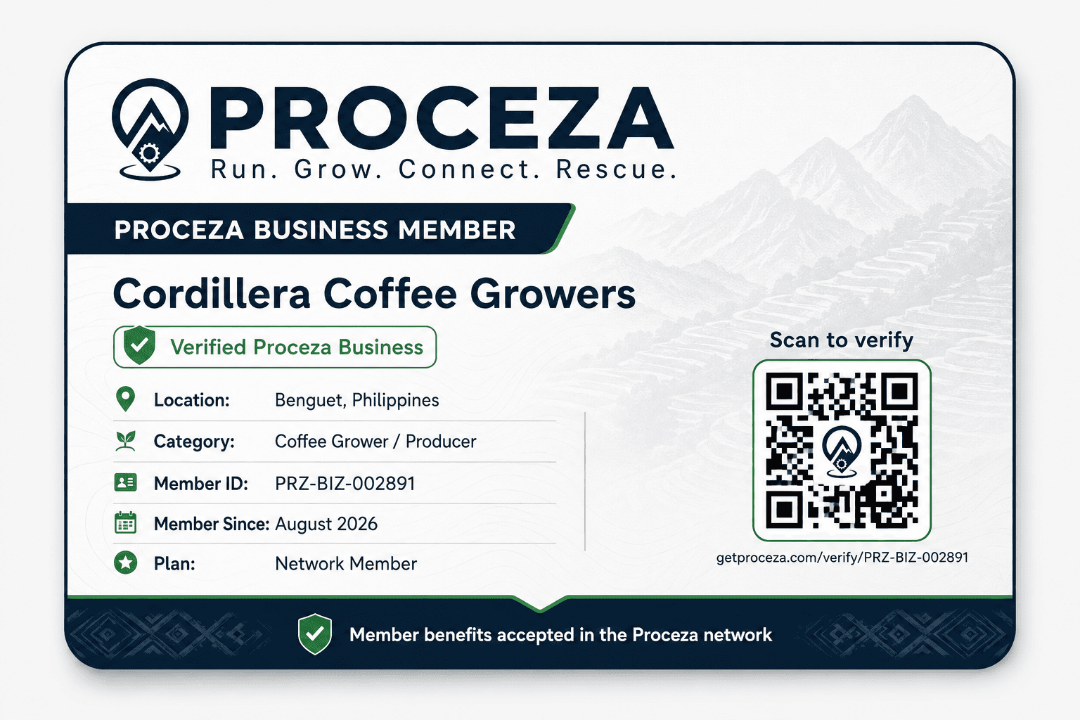 A business owner presenting their Proceza member card in a local shop