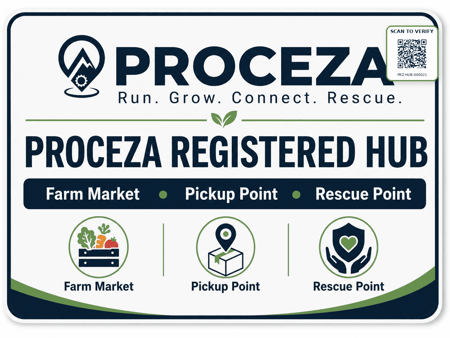 A registered Proceza hub sign at a community drop-off point